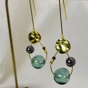 Gold titanium and colored blown glass artisan crafted unique dangle earrings